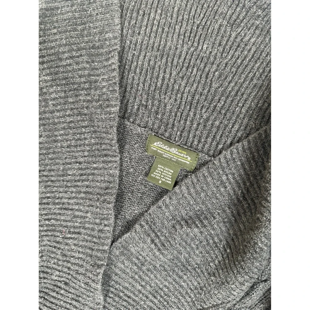 Eddie Bauer Womens Gray Cable Knit Shawl Collar V-Neck Sweater Small
